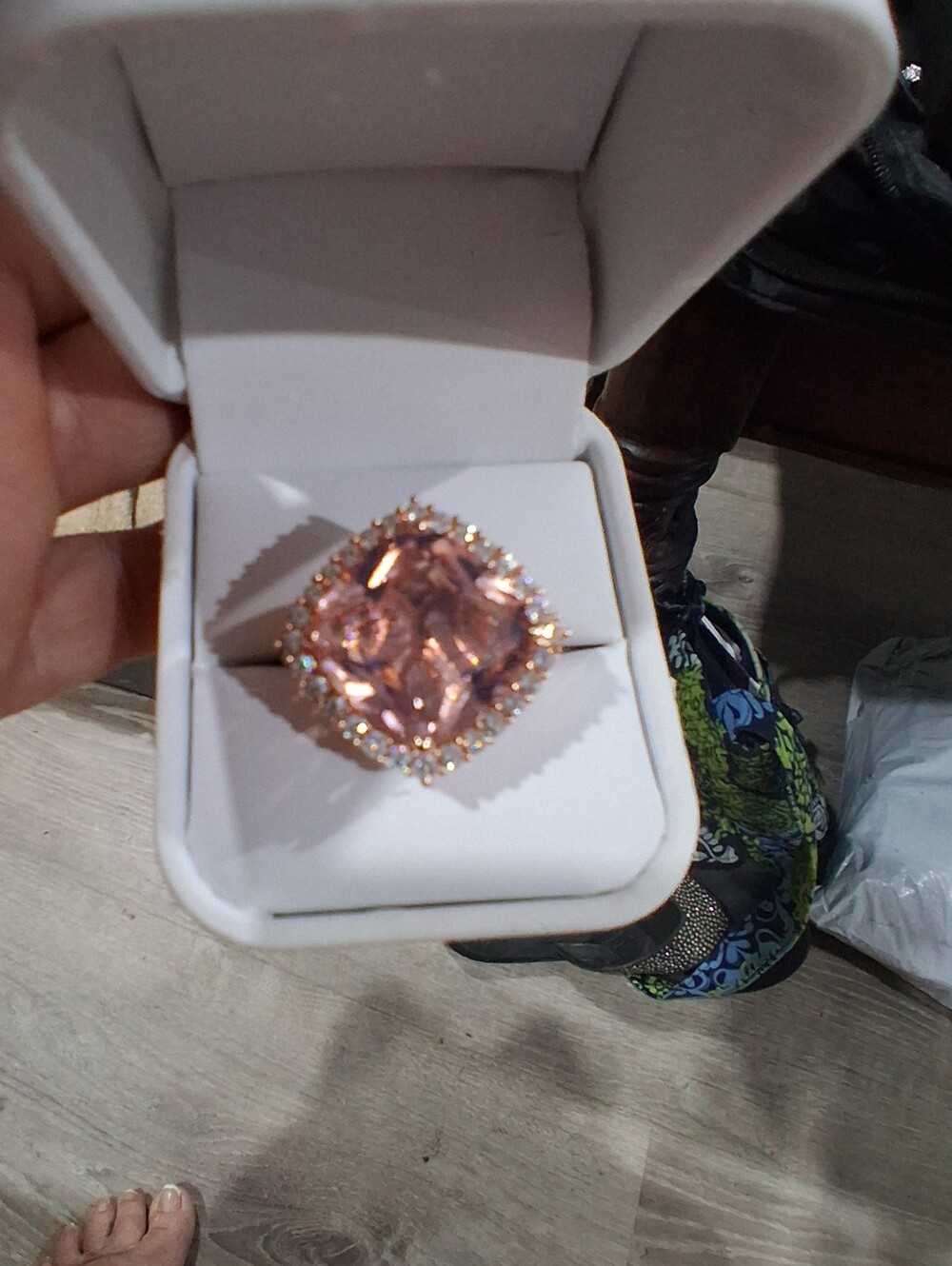 18Kt Rose Gold over Sterling Silver 5 Carat+ NaturalMorganite & CZ Cocktail Ring